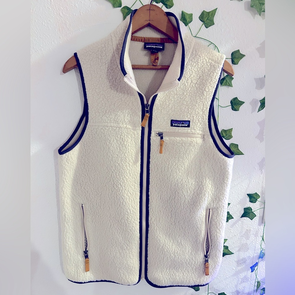 PATAGONIA FLEECE OFF WHITE ZIP UP VEST MEN’S MEDIUM